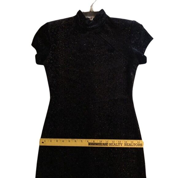 VTG Cheongsam Qipao Gown Womens Sz 4P Black Velvet Sparkle Mandarin Maxi Dress - Picture 9 of 15